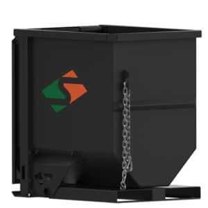 SWEED EZ Dump self-dumping hopper with gravity-activated door latch for safe hands-free scrap material handling