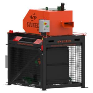 SWEED SAP Advanced Protection System enclosure with automated safety interlocks for maximum operator protection during scrap chopping