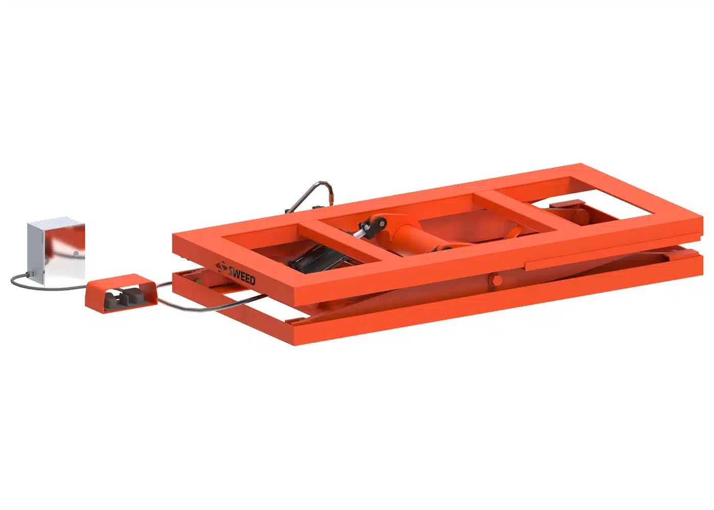 SWEED Scissor Hoist hydraulic lift for veneer material handling - in closed position