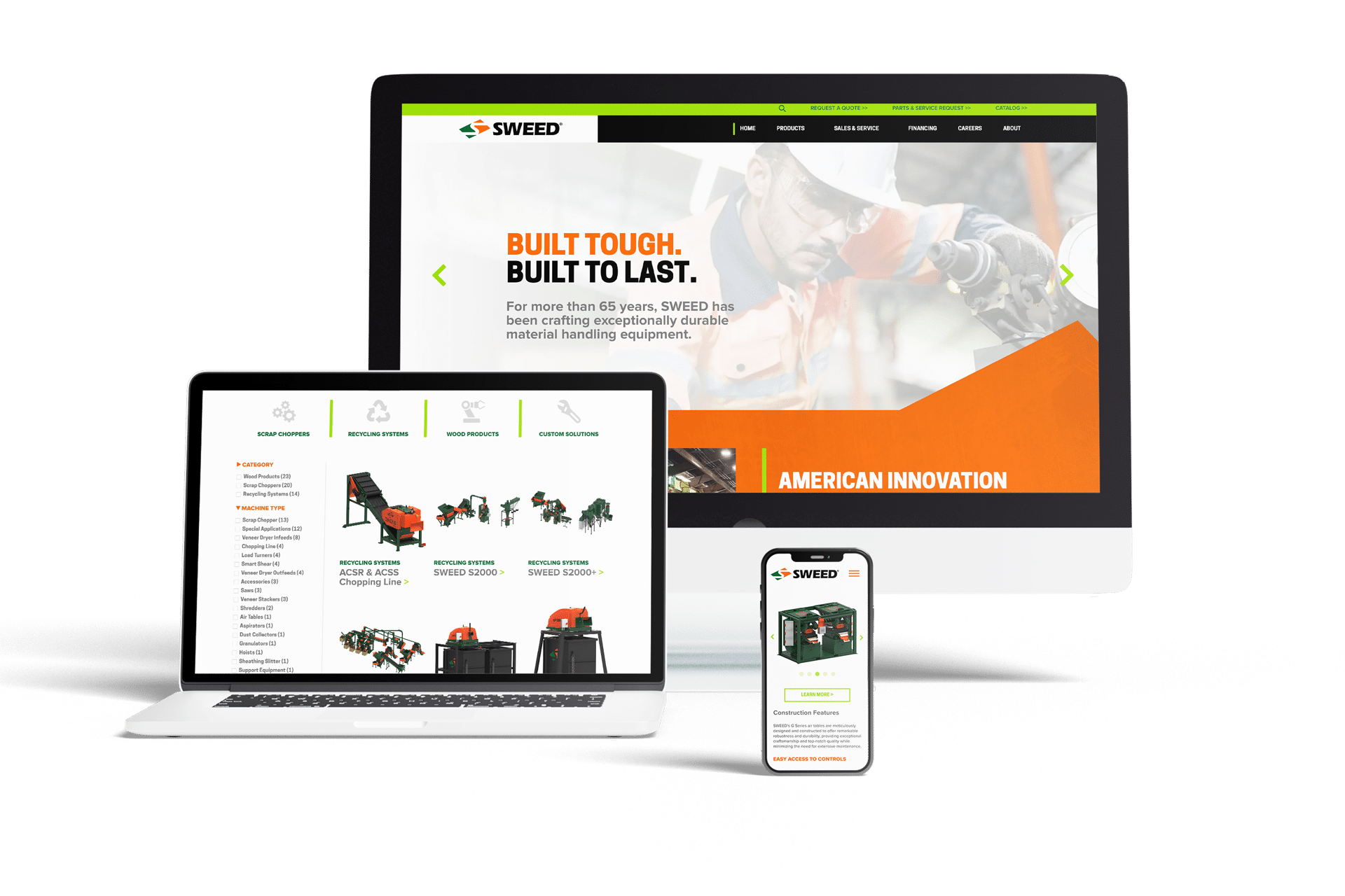 SWEED'S WEBSITE SHOWN IN A DESKTOP, LAPTOP, AND MOBILE VIEW.