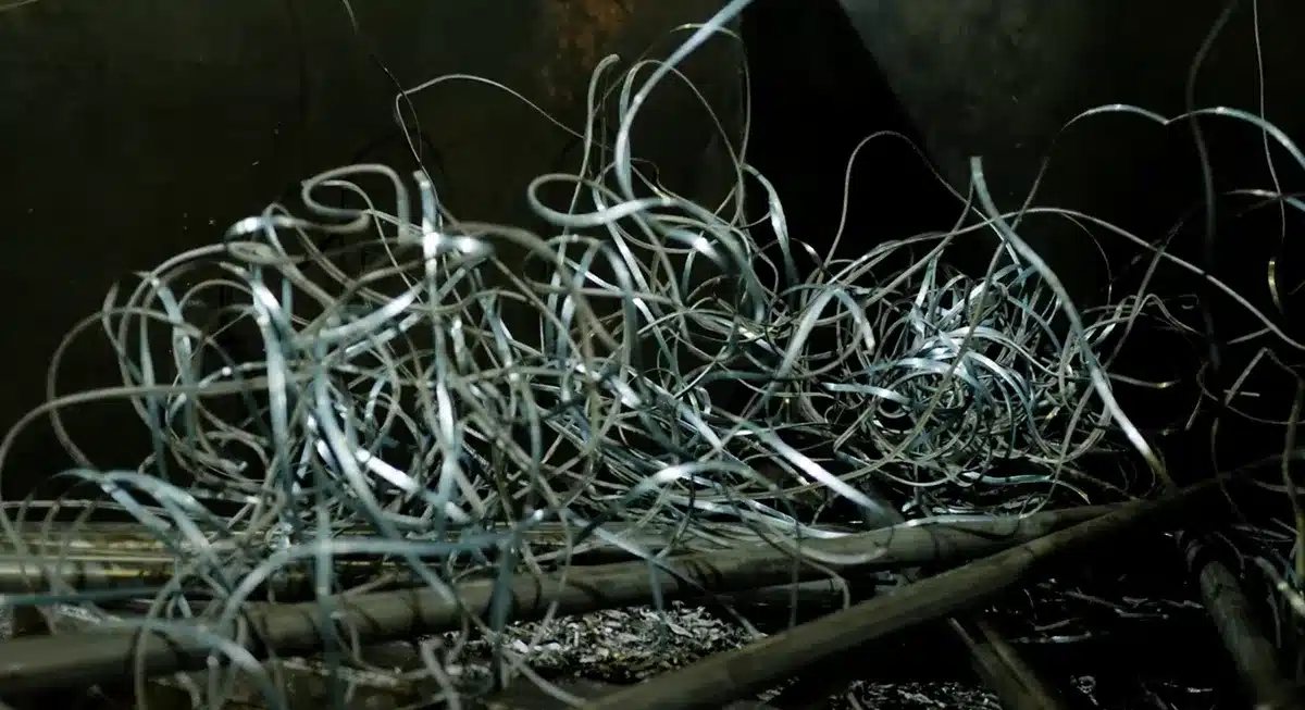 An un-chopped mess of assorted metal scrap before running through a SWEED scrap chopper
